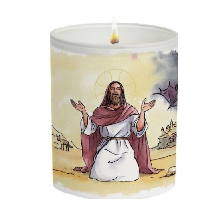 Bougie parfumée pour le carême, Jésus au désert petit page