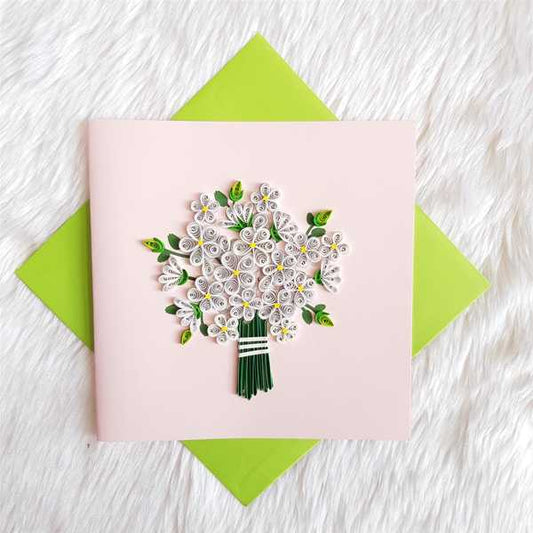 Carte bouquet de fleurs blanc en Quilling avec enveloppe