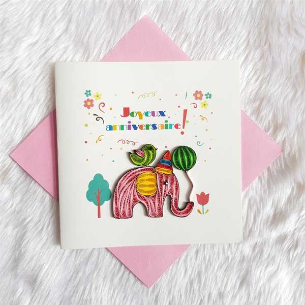 Carte joyeux anniversaire en Quilling avec enveloppe